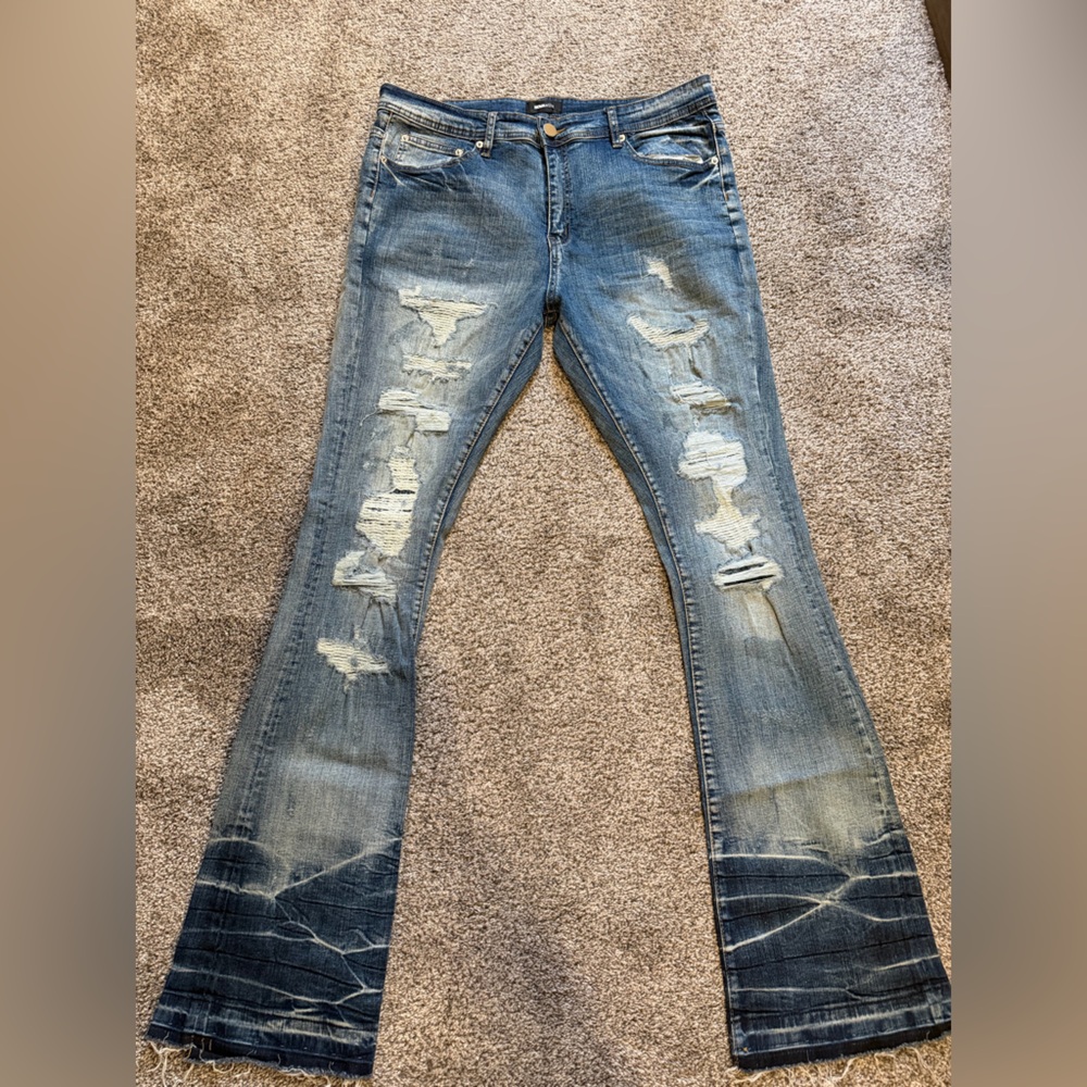 Fashion Nova Blue Distressed Slim Jeans